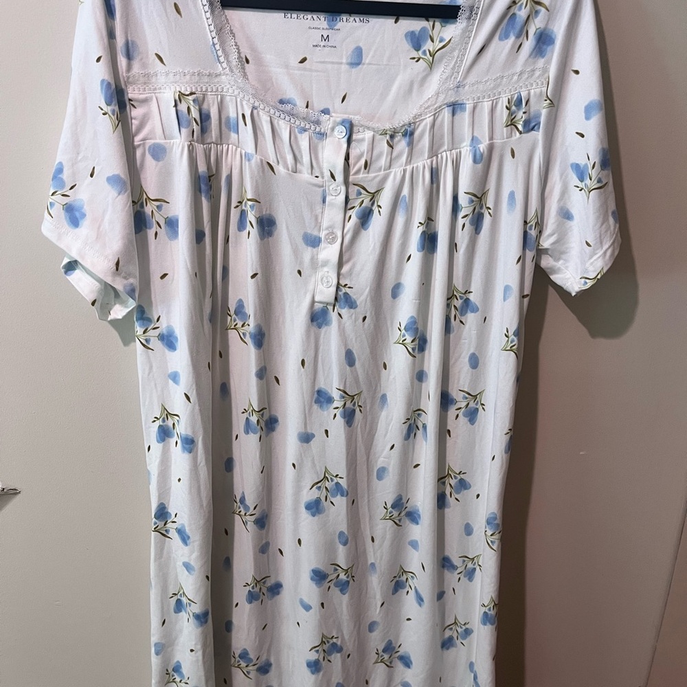 Women's Floral Nightgown - White and Blue